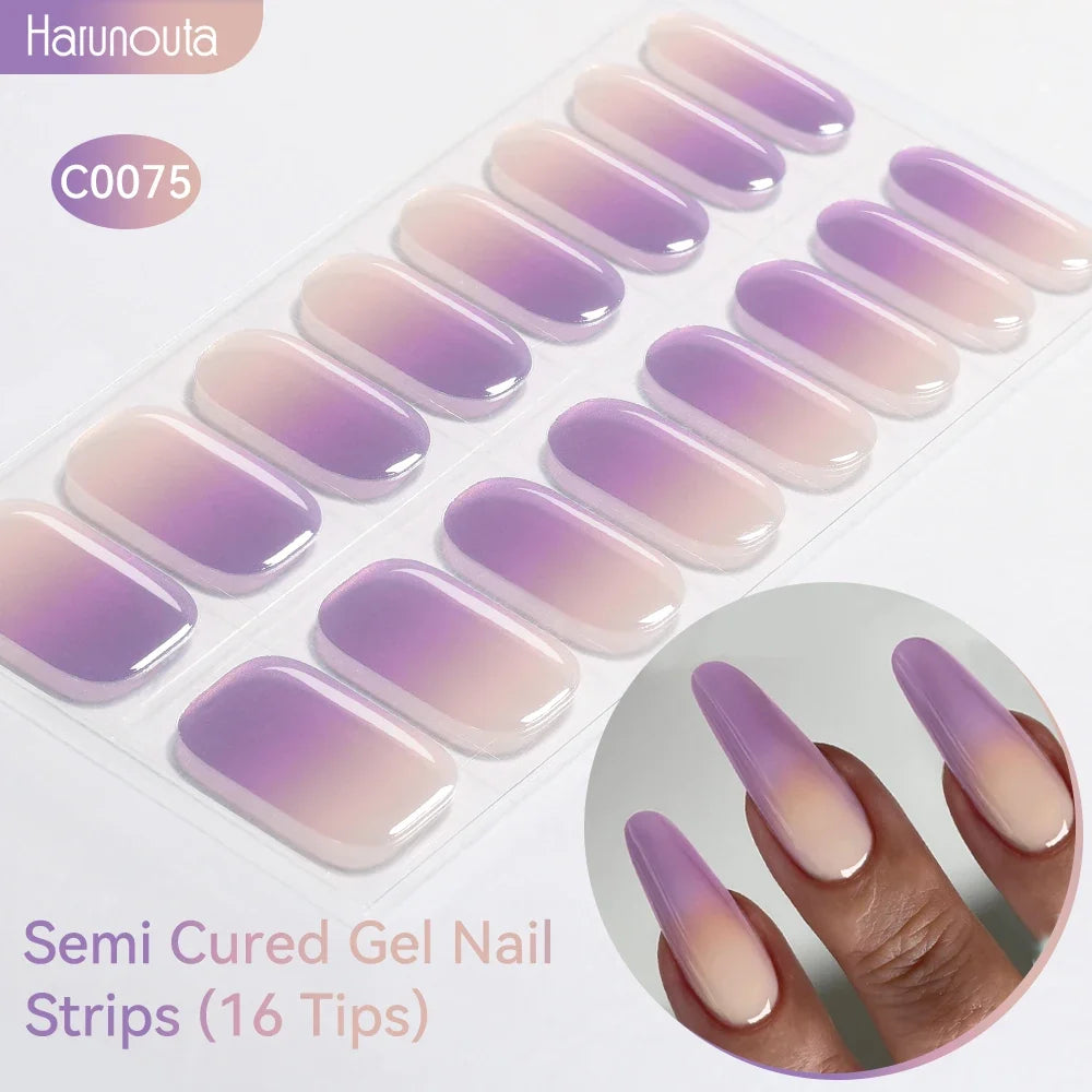 Gradient Auroras Semi Cured Gel Nail Strips Sparkly Shinning DIY Gel Polish Stickers for Nails Works with UV/LED Nail Lamps Blushimmer