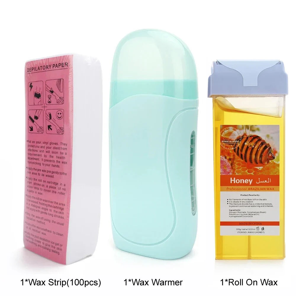 Roll On Waxing Kit With Wax Cartridges And Wax Strips 3 In 1 Soft Wax Heater Kit Hair Removal Wax Wax Paper Waxing Kits Warmer Noventix