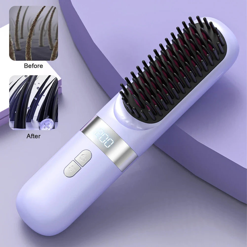 Wireless Hair Straightener Hot Comb Ceramic Heating Professional Electric Brush smoot hairstyle Iron Negative Ion Hair Care Comb Noventix
