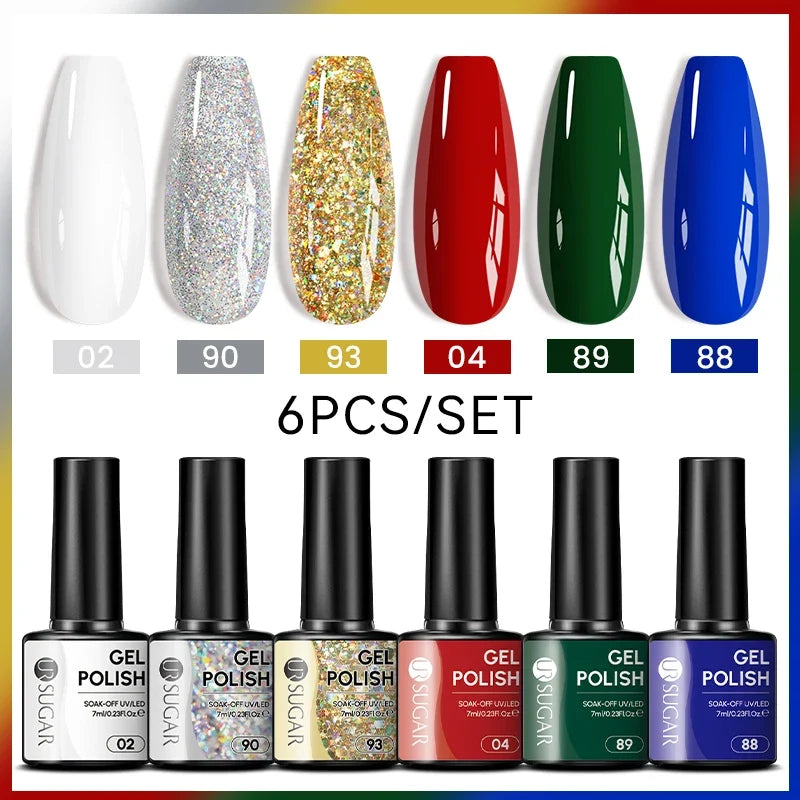 UR SUGAR 7ml All Season Gel Nail Polish Set Nude Pink Red Glitter Semi Permanent UV Gel Kits All For Manicure Soak Off Vernis Blushimmer
