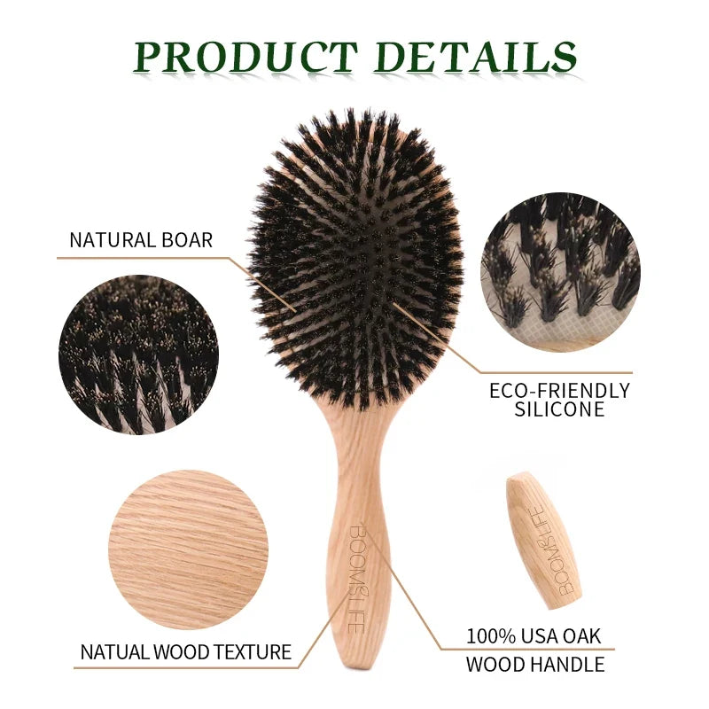 BOOMSLIFE Boar Bristle Hair Brush Women Combs for Hair Wood HairBrush Detangle Straightener Brush Hair Comb Barber Accessories Silcy Skin