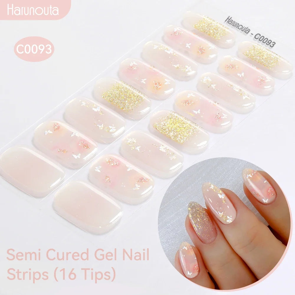 Gradient Auroras Semi Cured Gel Nail Strips Sparkly Shinning DIY Gel Polish Stickers for Nails Works with UV/LED Nail Lamps Blushimmer