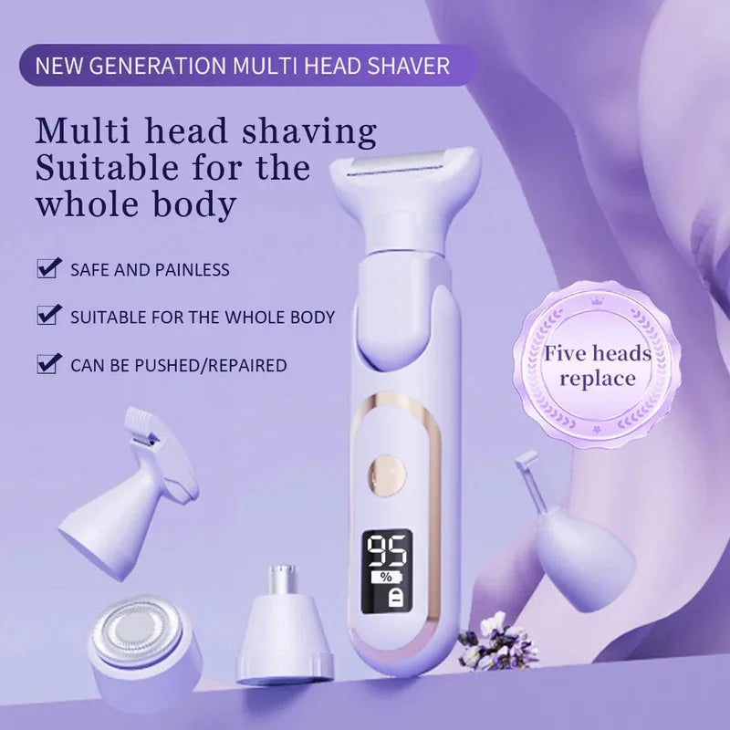 5 in 1 Electric Razor for Women Shaver Lady Shaver Body Hair Trimmer for Armpit Bikini Arm Leg Face Mustache Portable Painless Noventix