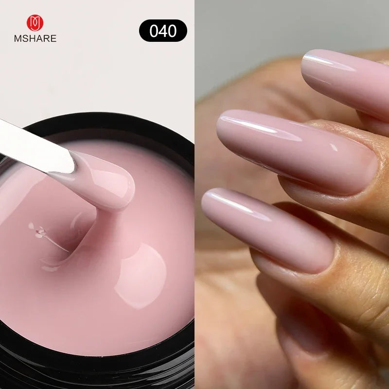 MSHARE 50ml Natural Nails Gel Builder Nalil Tpo Free Self Leveling Gel for Nail Extension Construction Pink Shade UV Led Gel Blushimmer