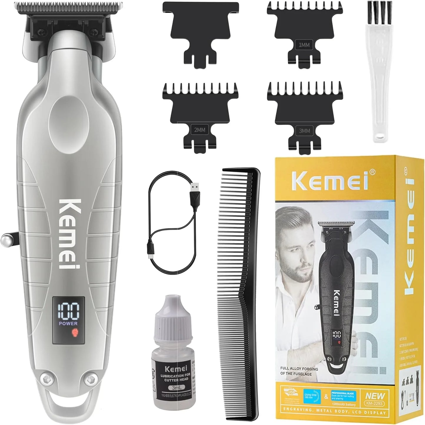Kemei 2293 Men Zero Gapped Cordless Hair Clipper Professional Hair Beard Trimmer Barber Rechargeable Finish Hair Cutting Machine Noventix