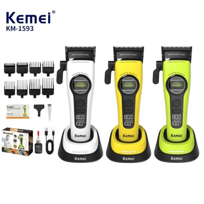 Kemei 1593 Barber Professional Hair Clipper Rechargeable Trimmer Electric Hair Cutting Machine External Rotor Brushless Motor Noventix