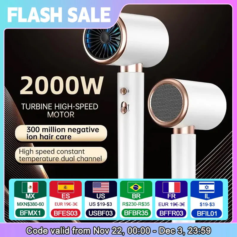 Hair Dryer, High-Speed Electric Turbine Airflow, Low Noise, Constant Temperature And Quick Drying, Suitable For Home Salons. WTN Essentials