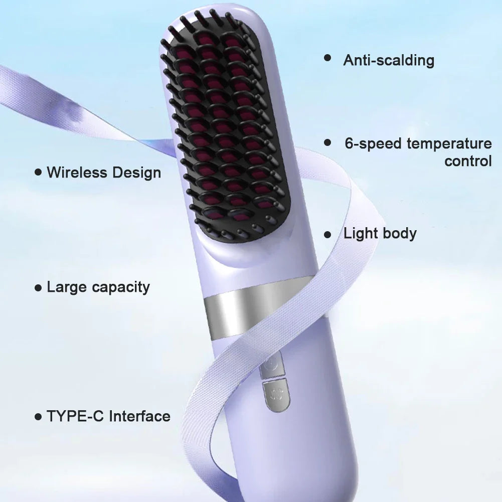 Wireless Hair Straightener Hot Comb Ceramic Heating Professional Electric Brush smoot hairstyle Iron Negative Ion Hair Care Comb Noventix