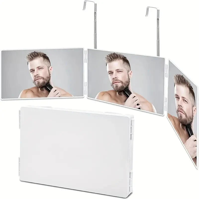 3 Way Compact Mirror for Self Hair Cutting Portable Trifold Cosmetic Mirror Makeup Vanity Mirror for Men and Women Folding Black Blushimmer