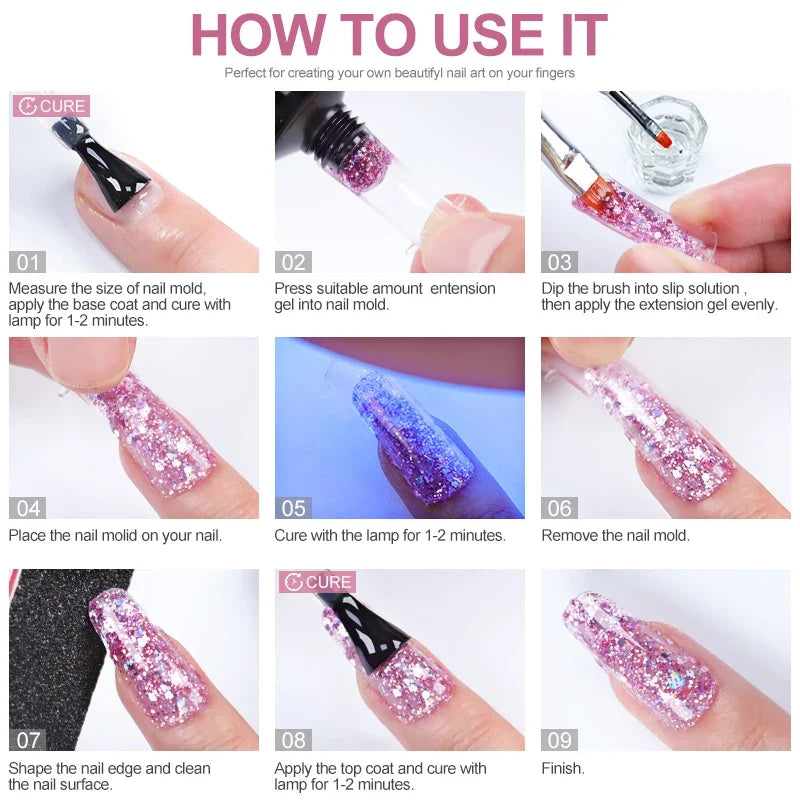 Poly Nail Gel Full Set With 6W LED Lamp Nail Set For Beginner Nail Tips Art 3D Design Decoration Extension Manicure Tools Kit Blushimmer