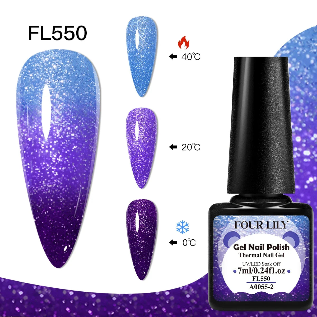 FOUR LILY 7ml Thermal Nail Gel Polish 3 Colors Changing Semi Permanent Soak Off UV/LED Nail Supplies Gel for Manicure Design Blushimmer