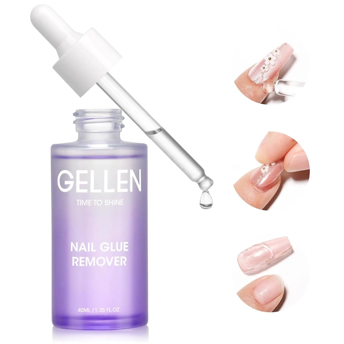 GELLEN 40ml Nail Glue Remover Gentle Formula for Press on Nails UV Gel Fake Tips Removal Non Acetone Odorless Nail Care Supplies Blushimmer