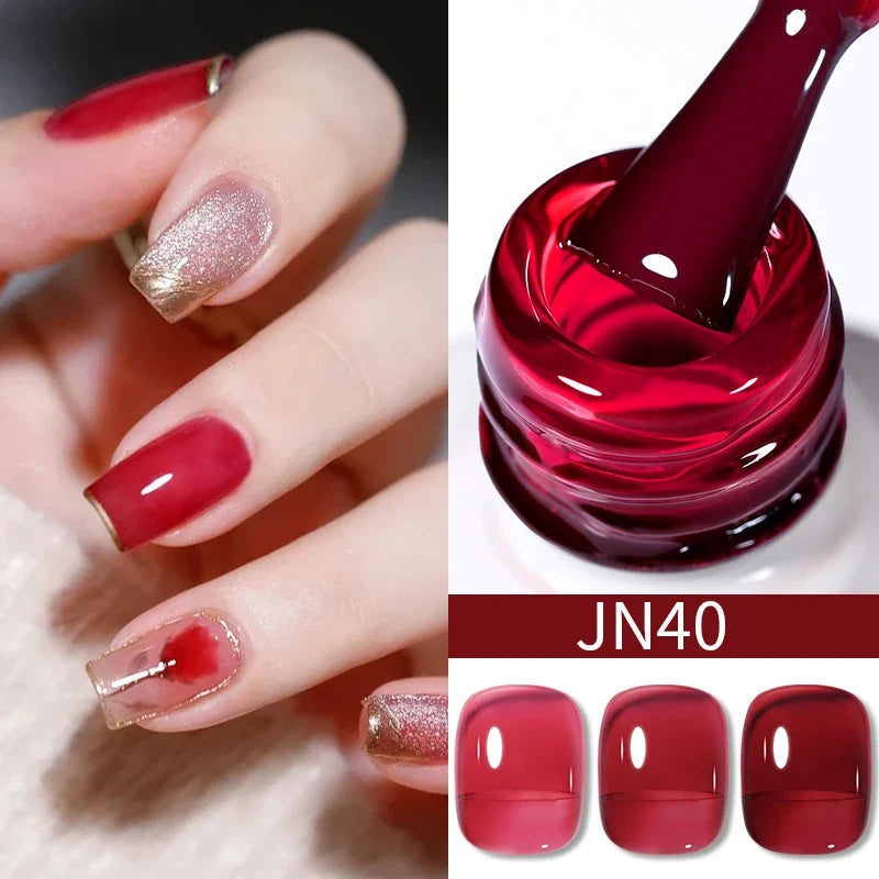 BORN PRETTY 10ml Blood Red Jelly Gel Nail Polish Halloween Nails Art Gel Polish Sheer Translucent Nail Gel for Winter Manicure Blushimmer