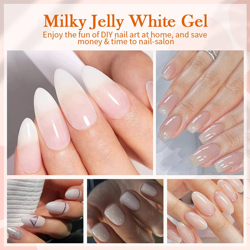 BORN PRETTY Milky White Jelly Nude Gel Nail Polish 10ml White Translucent Soak Off Gel Vernis Semi Permanent Need UV Light Cure Blushimmer