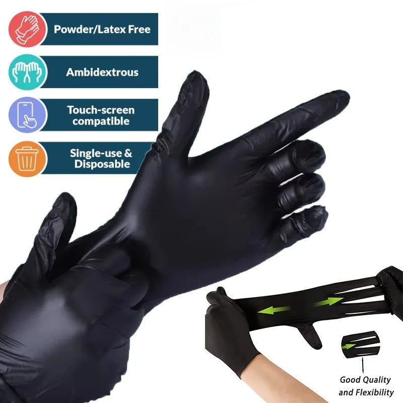 20/50/100PCS Disposable Black Nitrile Gloves – Latex-Free, Powder-Free Cleaning, Tattoo, Hairdressing & Household Use WTN Essentials
