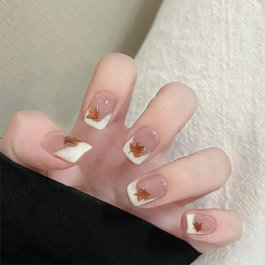24pcs/set Medium long fake nails for women Spring summer flowers butterfly bee design faux ongles tips press on false nail art Blushimmer