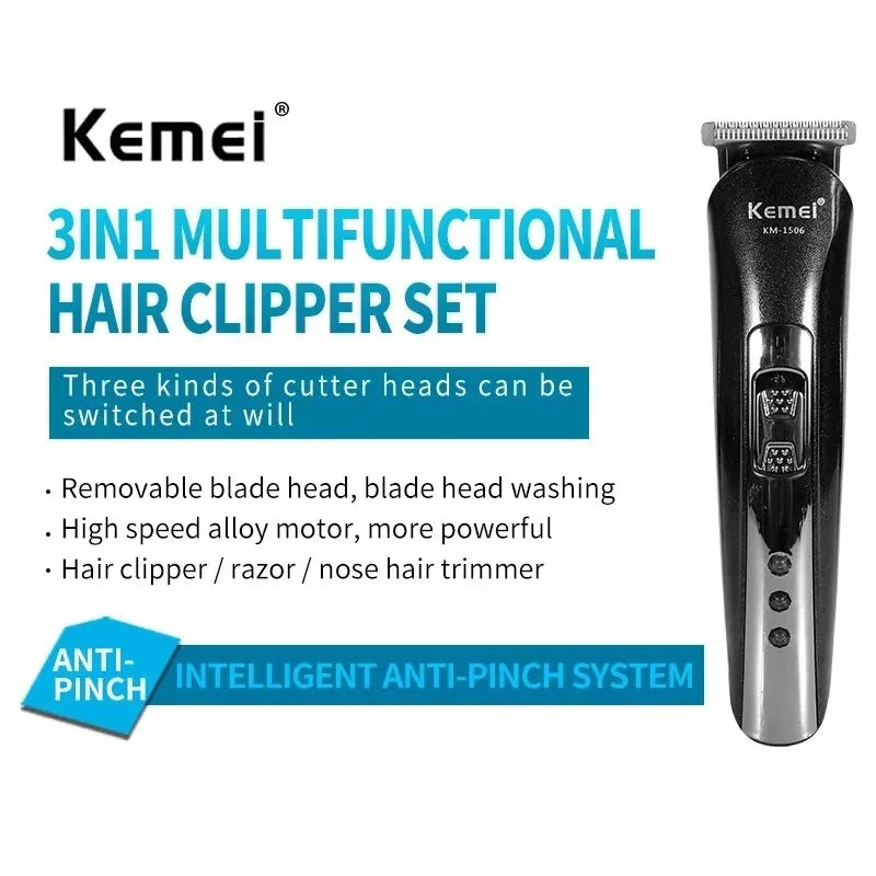 Kemei Electric Rechargeable Nose Professional Shaving Machine KM-1506 3 in 1 Electric Shaver USB Charging Hair trimmer Noventix