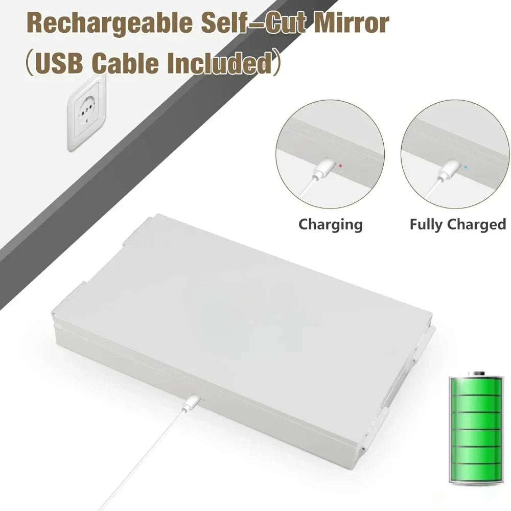 3 Way LED Makeup Mirror for Self Hair Cutting Rechargeable 360° DIY Self Haircut Mirror with Lights and Height Adjustable Hooks Blushimmer