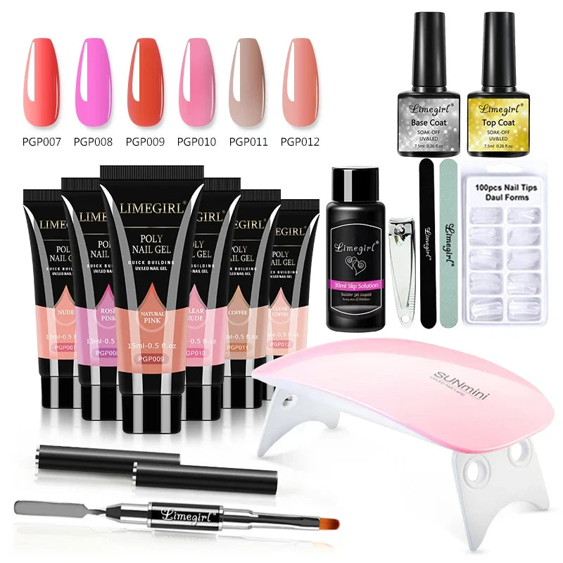 limegirl 15ml Extension Nail Gel Set 6W LED Lamp Full Manicure Set Finger Extend Mold Nail Kit All For Quick Extension Tool Kit Blushimmer