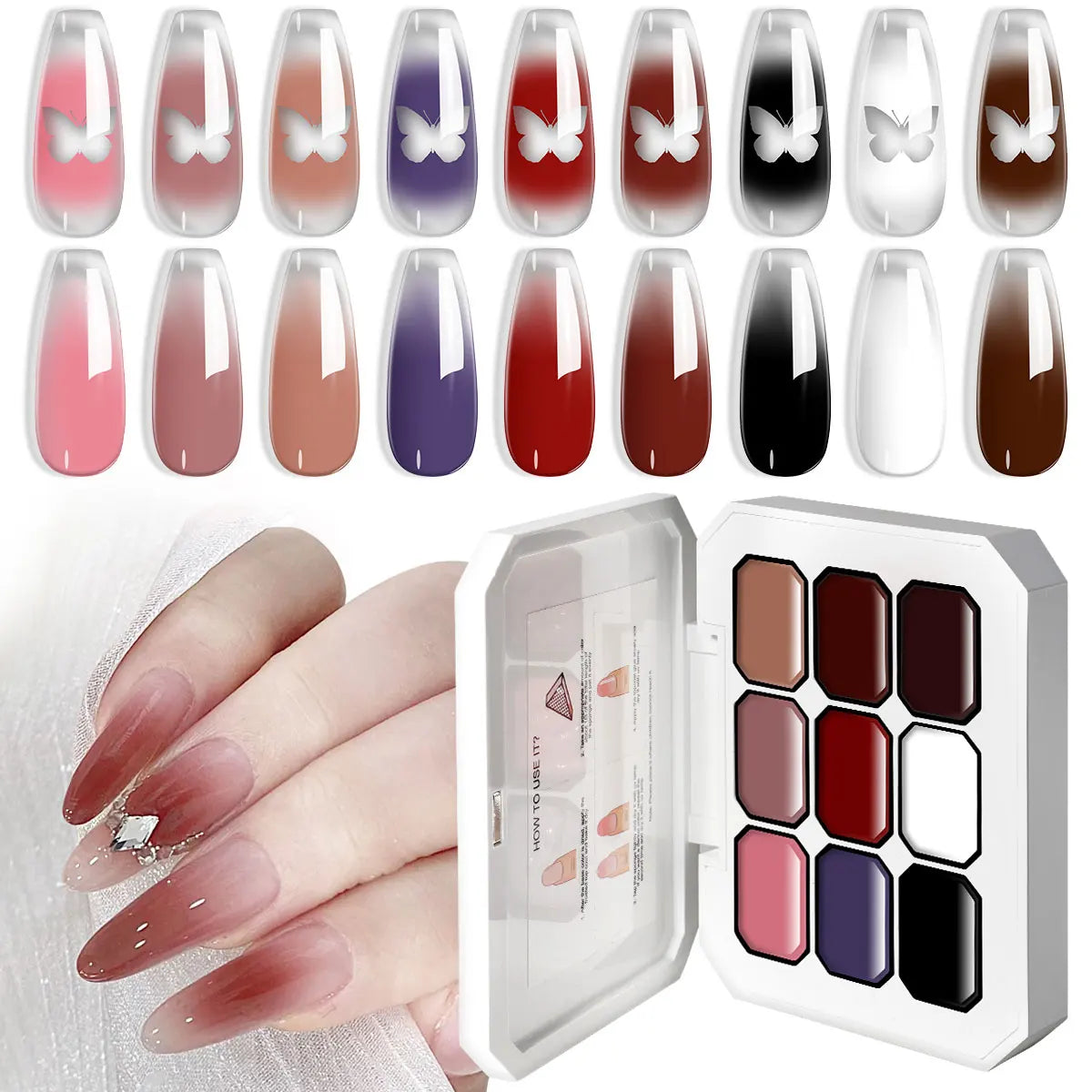 LIMEGIRL 9 Color Gradient Painting Gel Nail Art Gradient Color DIY Design Gel Quick Flower Paint Engraving Gel Nail Polish Blushimmer