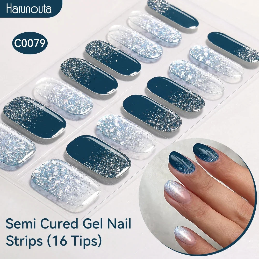 Gradient Auroras Semi Cured Gel Nail Strips Sparkly Shinning DIY Gel Polish Stickers for Nails Works with UV/LED Nail Lamps Blushimmer