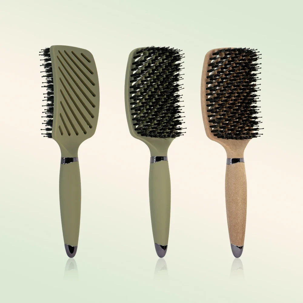 1PC Boar Bristle Detangling Hair Comb Hollow Out Hair Brush Anti-Static Scalp Massage Hairbrush Salon Styling Tools For Gifting Silcy Skin