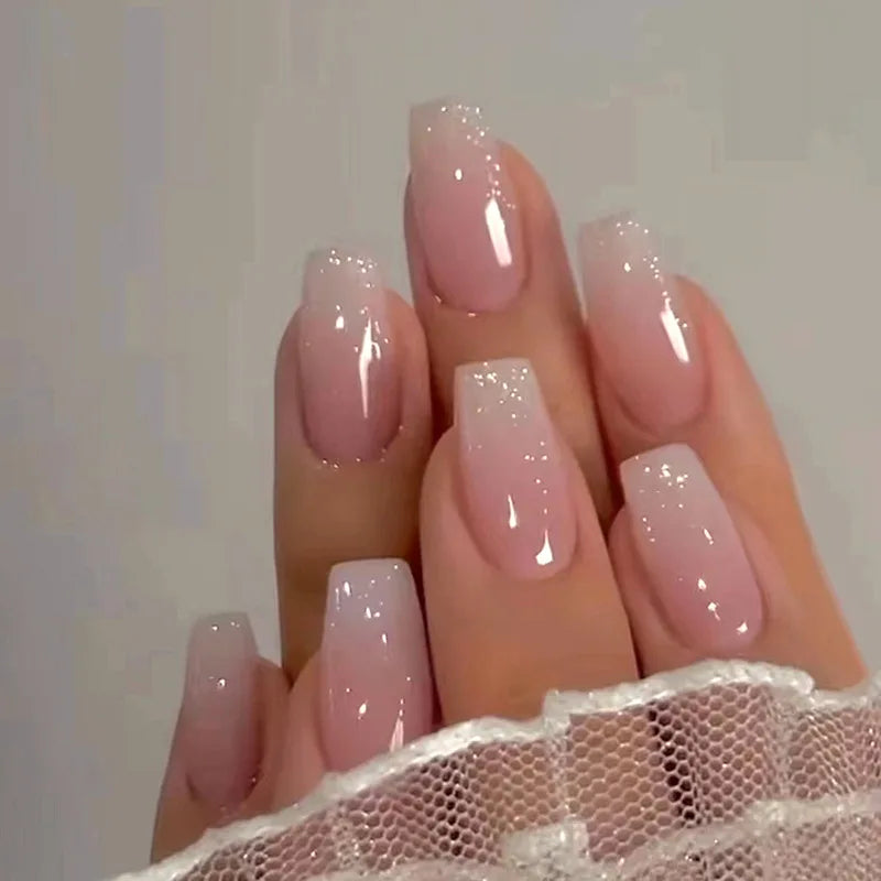 24Pcs Oval Short Pink Press on Nails Simple Ombre Spring False Nail for Sweet Sassy Cool Women&Girl Removable Wearable Nail Art Blushimmer