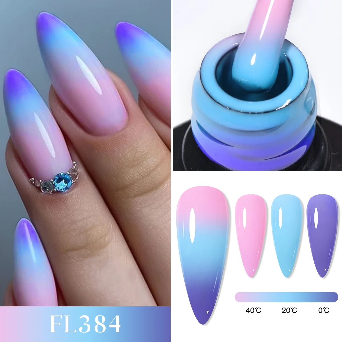 FOUR LILY 7ml Thermal Nail Gel Polish 3 Colors Changing Semi Permanent Soak Off UV/LED Nail Supplies Gel for Manicure Design Blushimmer
