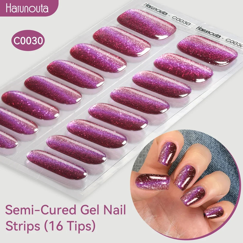 Gradient Auroras Semi Cured Gel Nail Strips Sparkly Shinning DIY Gel Polish Stickers for Nails Works with UV/LED Nail Lamps Blushimmer