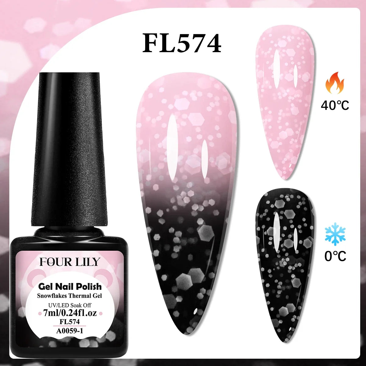FOUR LILY 7ml Thermal Nail Gel Polish 3 Colors Changing Semi Permanent Soak Off UV/LED Nail Supplies Gel for Manicure Design Blushimmer