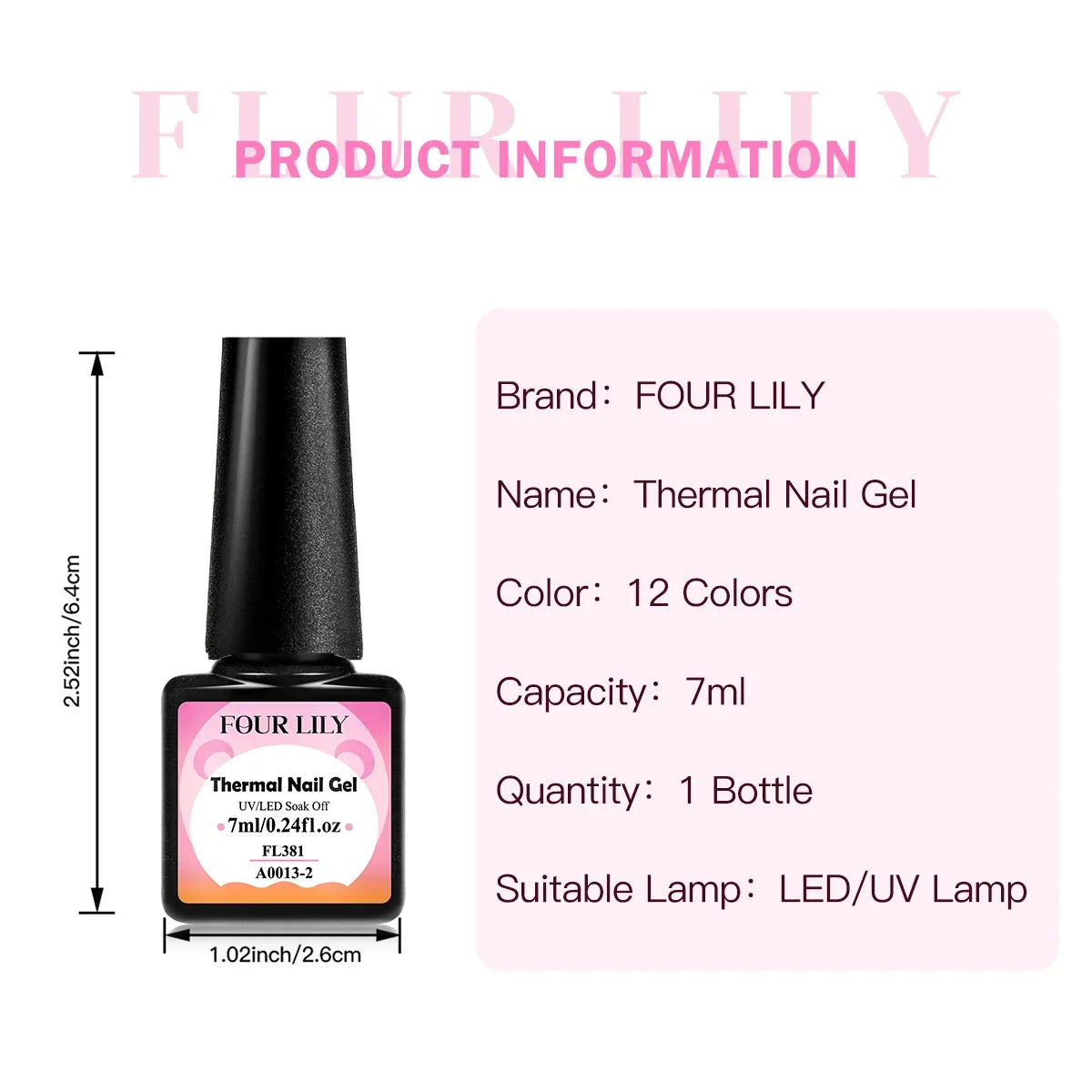 FOUR LILY 7ml Thermal Nail Gel Polish 3 Colors Changing Semi Permanent Soak Off UV/LED Nail Supplies Gel for Manicure Design Blushimmer