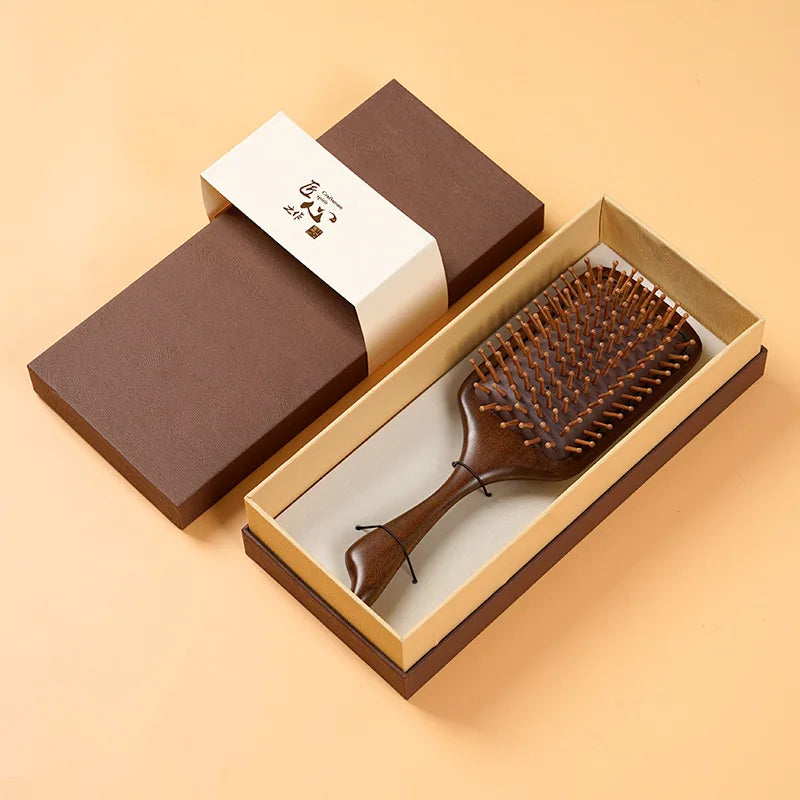 Natural Sandalwood Air Cushion Comb Scalp Massage Hair Brush Women Anti-static Hairdressing Comb for Hair Volume & Curly Hair Silcy Skin