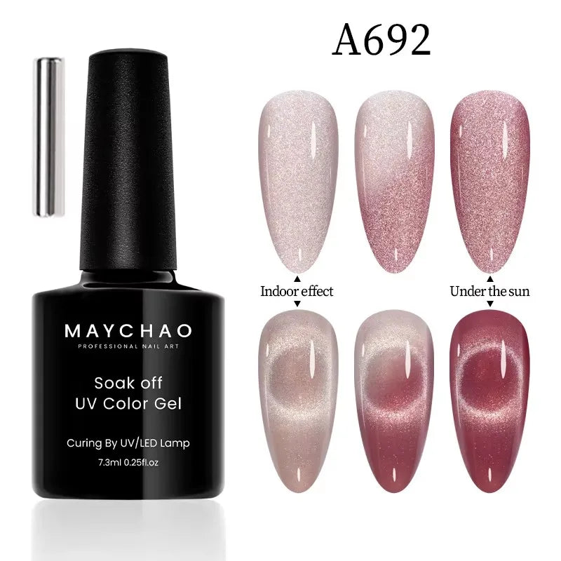 MAYCHAORomantic Galaxy Cat Eye Gel Nail Polish With Magnet Soak off UV Holographic Magnetic Rainbow Gel Polish for Nail Manicure Blushimmer