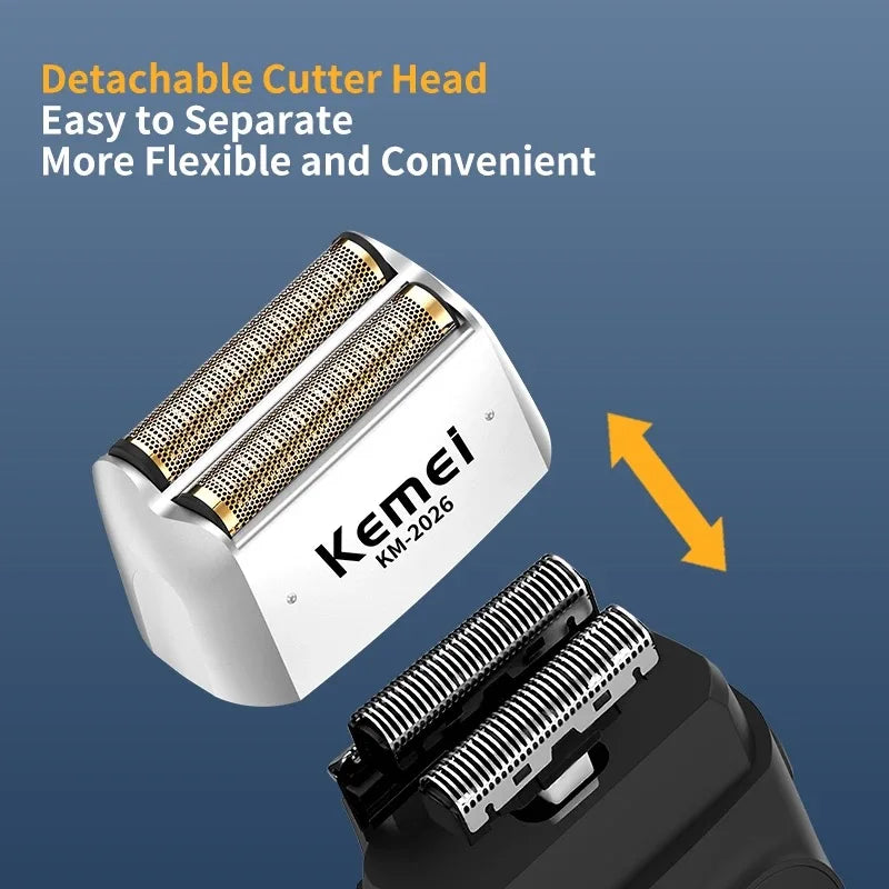 Kemei 2026 2027 Electric Reciprocating Razors Rechargeable Barber Bald Head Foil Shaver Cordless Beard Trimmer Shaving Machine Noventix