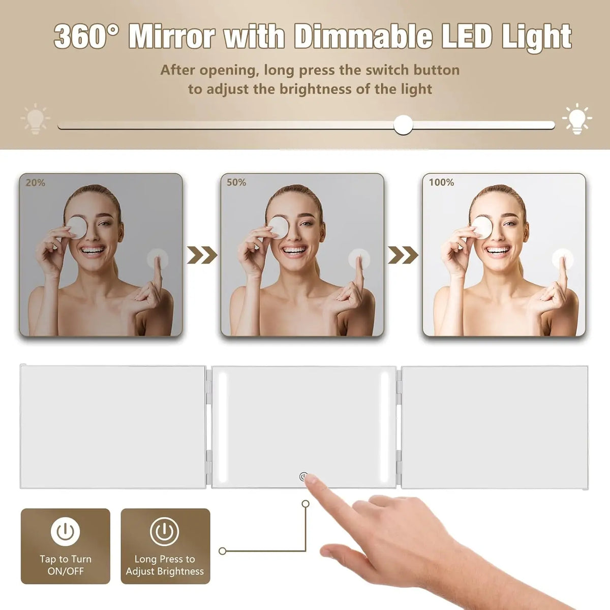 3 Way LED Makeup Mirror for Self Hair Cutting Rechargeable 360° DIY Self Haircut Mirror with Lights and Height Adjustable Hooks Blushimmer