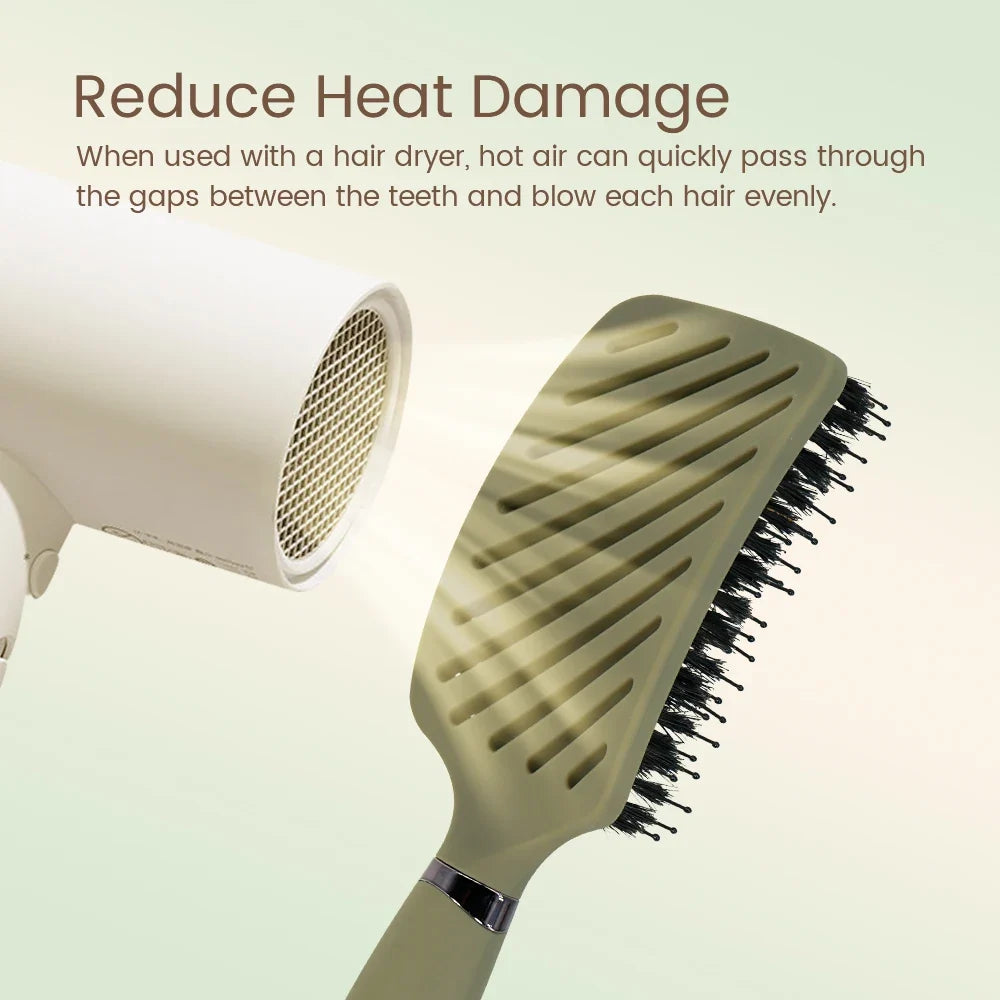 1PC Boar Bristle Detangling Hair Comb Hollow Out Hair Brush Anti-Static Scalp Massage Hairbrush Salon Styling Tools For Gifting Silcy Skin
