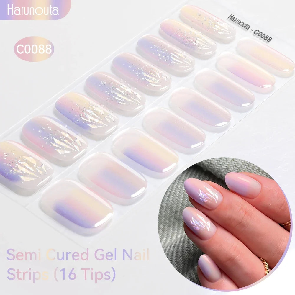Gradient Auroras Semi Cured Gel Nail Strips Sparkly Shinning DIY Gel Polish Stickers for Nails Works with UV/LED Nail Lamps Blushimmer