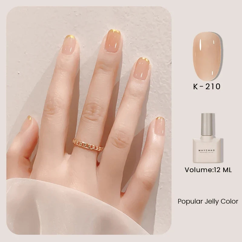 MAYCHAO 12ml Jelly Gel Nail Polish Semi Permanent Top Coat Soak Off UV LED Gel Art Nail Varnish Manicure Long Lasting Nail Gel Blushimmer