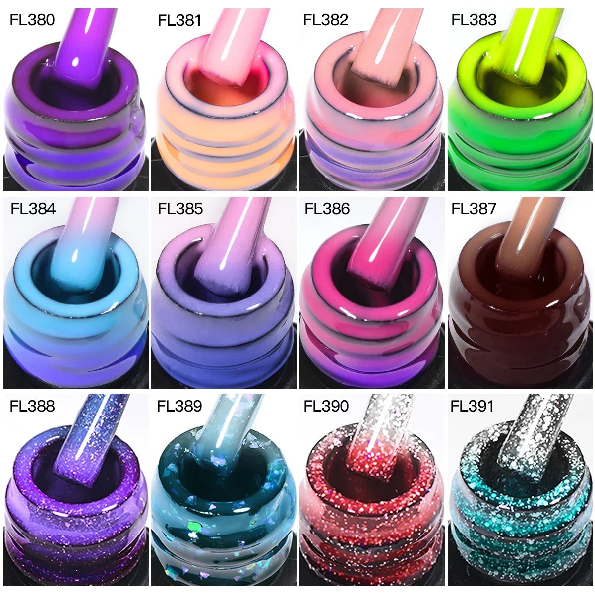 FOUR LILY 7ml Thermal Nail Gel Polish 3 Colors Changing Semi Permanent Soak Off UV/LED Nail Supplies Gel for Manicure Design Blushimmer