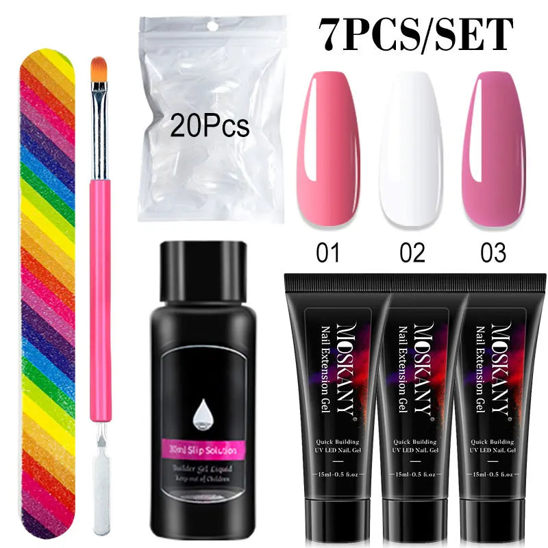 Poly Nail Gel Full Set With 6W LED Lamp Nail Set For Beginner Nail Tips Art 3D Design Decoration Extension Manicure Tools Kit Blushimmer