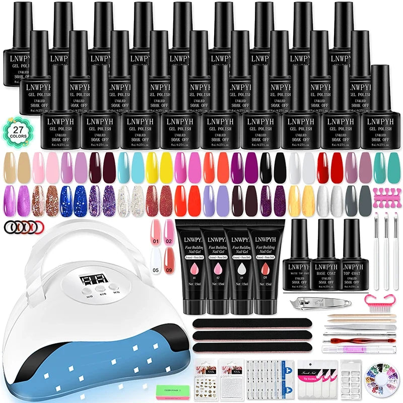 Nail Gel Polish Kit With LED Nail Lamp Semi-Permanent 27 Colors Soak Off Base&Top Coat Varnish Manicure Set For Nails Salon Kit Blushimmer