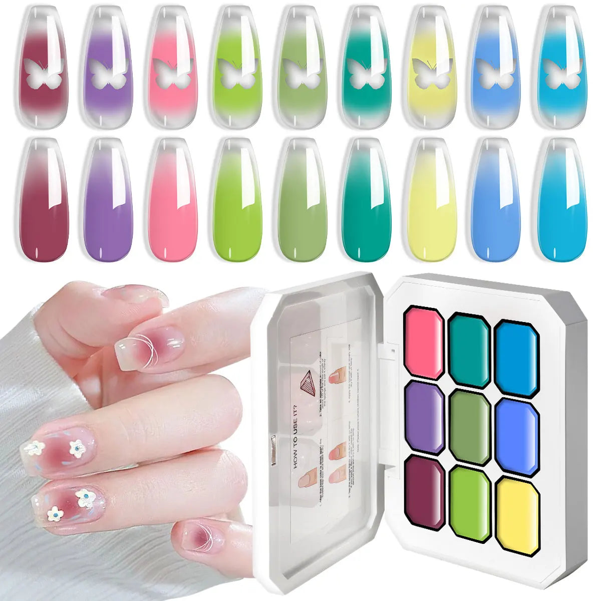 LIMEGIRL 9 Color Gradient Painting Gel Nail Art Gradient Color DIY Design Gel Quick Flower Paint Engraving Gel Nail Polish Blushimmer