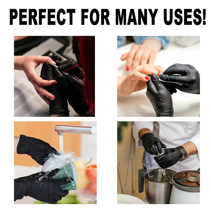 20/50/100PCS Disposable Black Nitrile Gloves – Latex-Free, Powder-Free Cleaning, Tattoo, Hairdressing & Household Use WTN Essentials