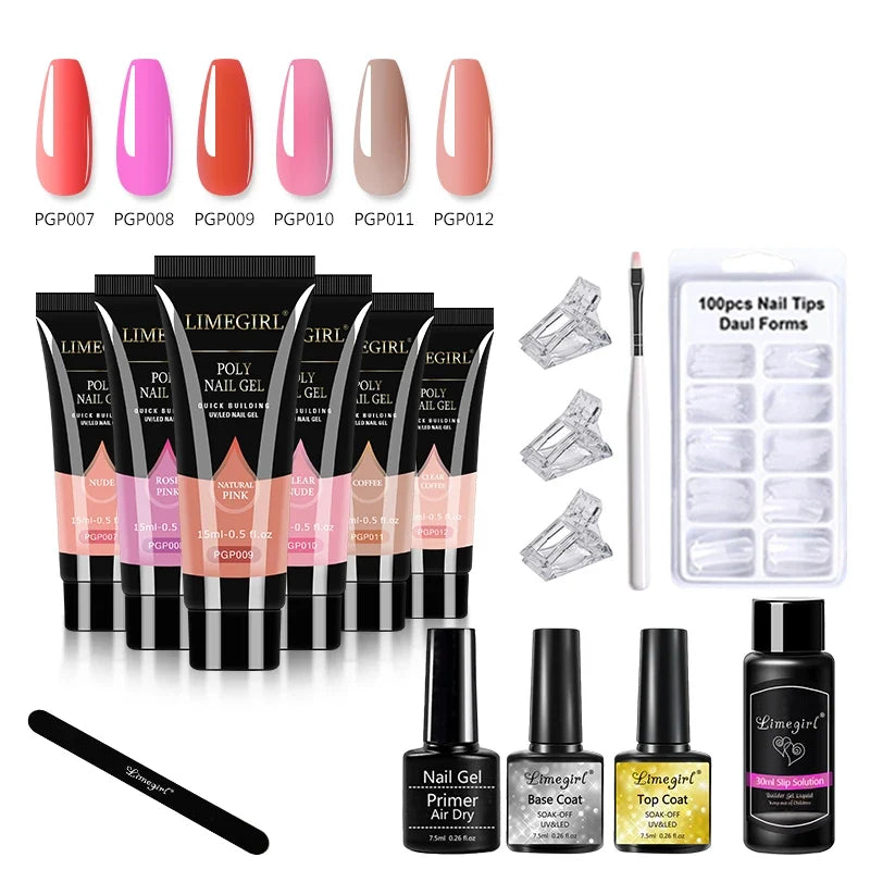 limegirl 15ml Extension Nail Gel Set 6W LED Lamp Full Manicure Set Finger Extend Mold Nail Kit All For Quick Extension Tool Kit Blushimmer