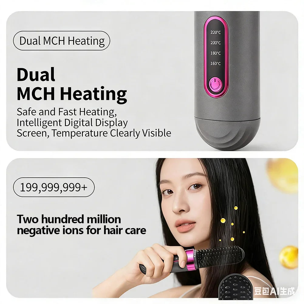 For Travel Beauty Hair Tool Wireless Mini Hair Styler Portable Rechargeable Curling & Straightening Comb Temperature Adjustable Noventix