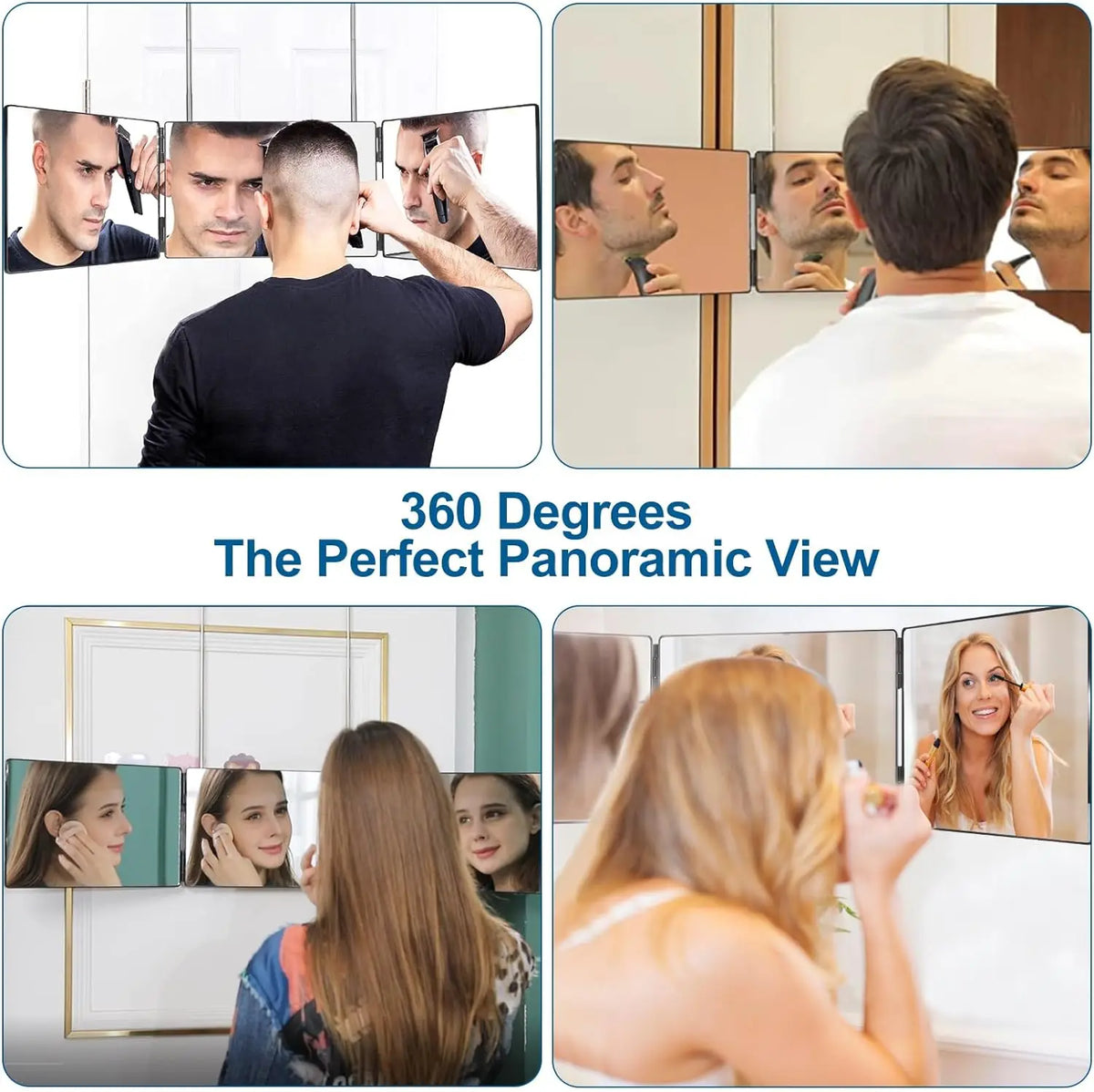 3 Way Compact Mirror for Self Hair Cutting Portable Trifold Cosmetic Mirror Makeup Vanity Mirror for Men and Women Folding Black Blushimmer
