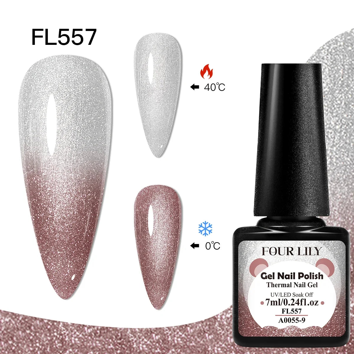FOUR LILY 7ml Thermal Nail Gel Polish 3 Colors Changing Semi Permanent Soak Off UV/LED Nail Supplies Gel for Manicure Design Blushimmer