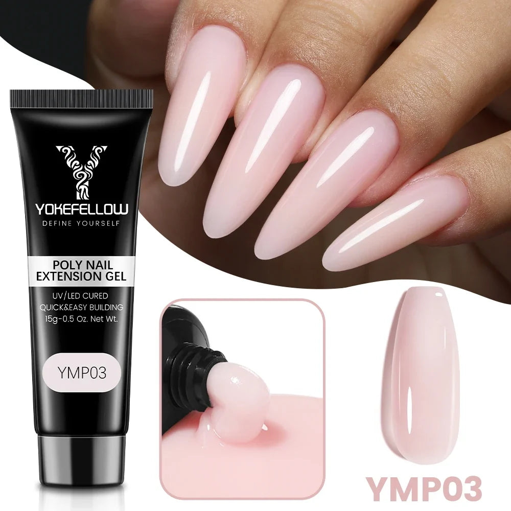 YOKEFELLOW 15g Jelly Extension Gel Nail Polish Nude Pink Clear Building Construct Extend Gel Soak Off UV LED Acrylic Gel Varnish Blushimmer