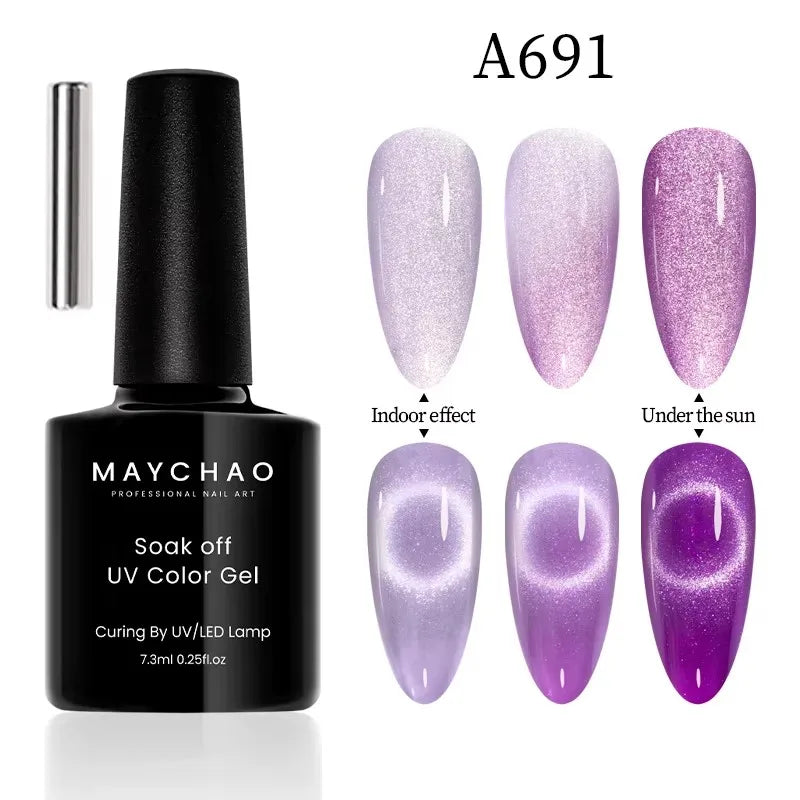 MAYCHAORomantic Galaxy Cat Eye Gel Nail Polish With Magnet Soak off UV Holographic Magnetic Rainbow Gel Polish for Nail Manicure Blushimmer