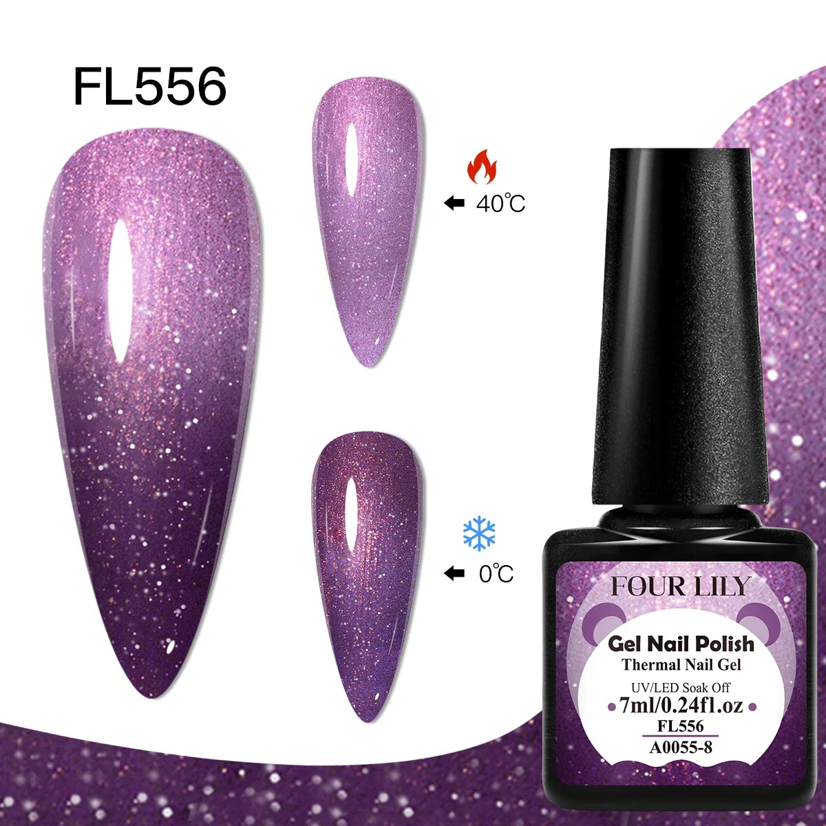 FOUR LILY 7ml Thermal Nail Gel Polish 3 Colors Changing Semi Permanent Soak Off UV/LED Nail Supplies Gel for Manicure Design Blushimmer